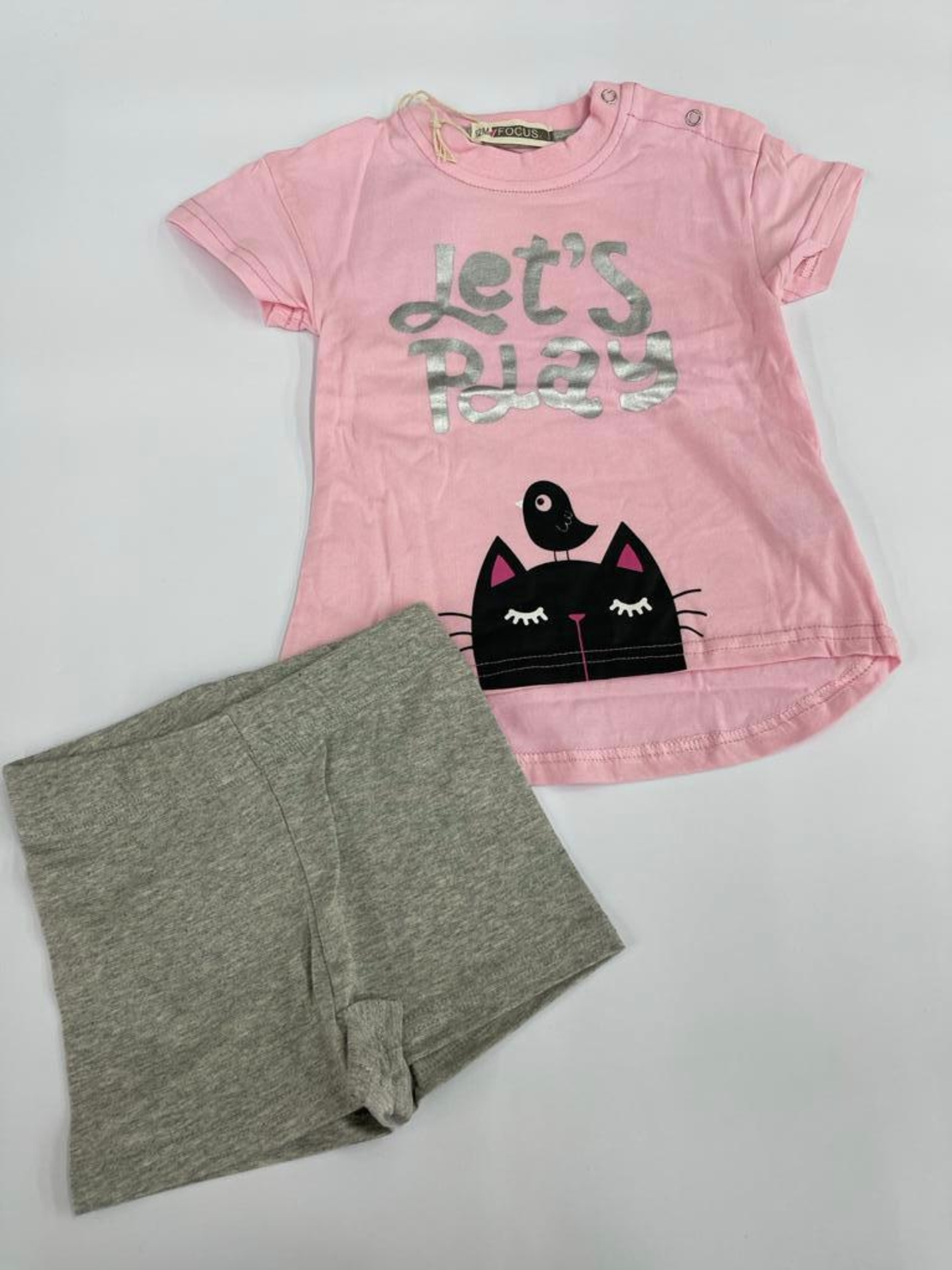 חליפה בייבי בנות 100% כותנה FOCUS (ורוד\סגול\ורוד בייבי)