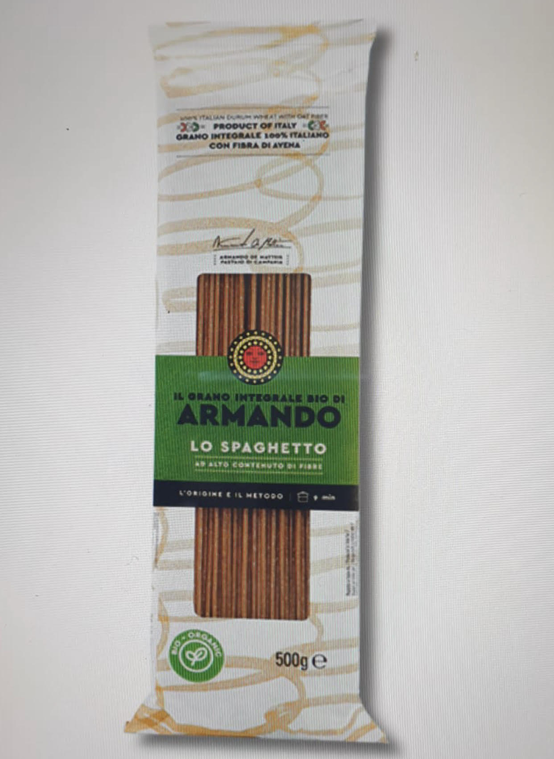 ספגטי מחיטת דורום אורגנית מלאה בתוספת סיבי שיבולת שועל  500 גרם