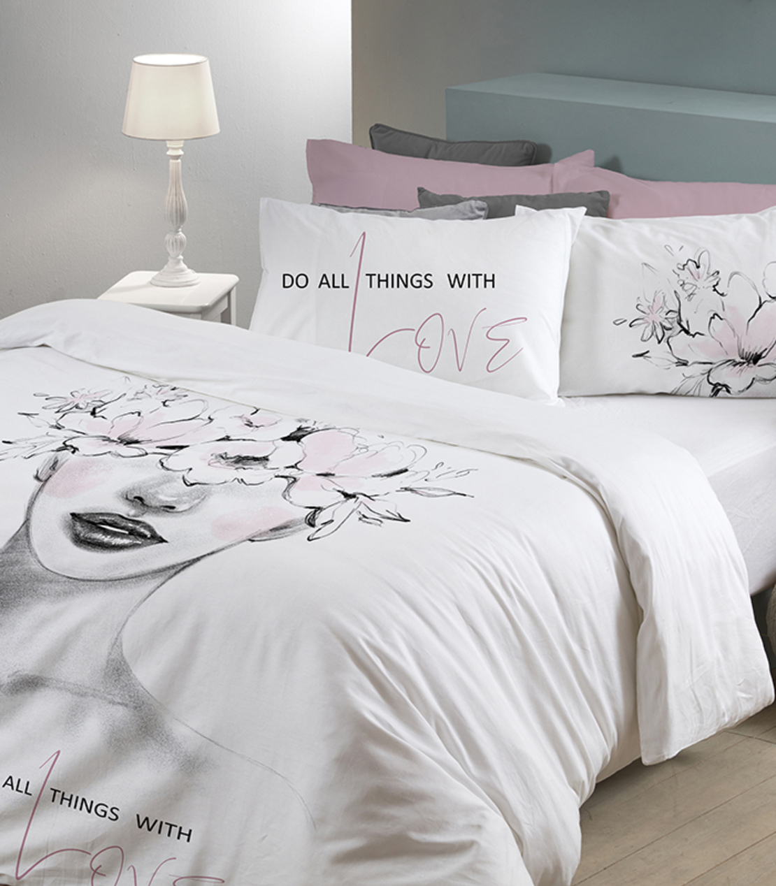 מצעים למיטה זוגית 100% כותנה סאטן דגם ליה