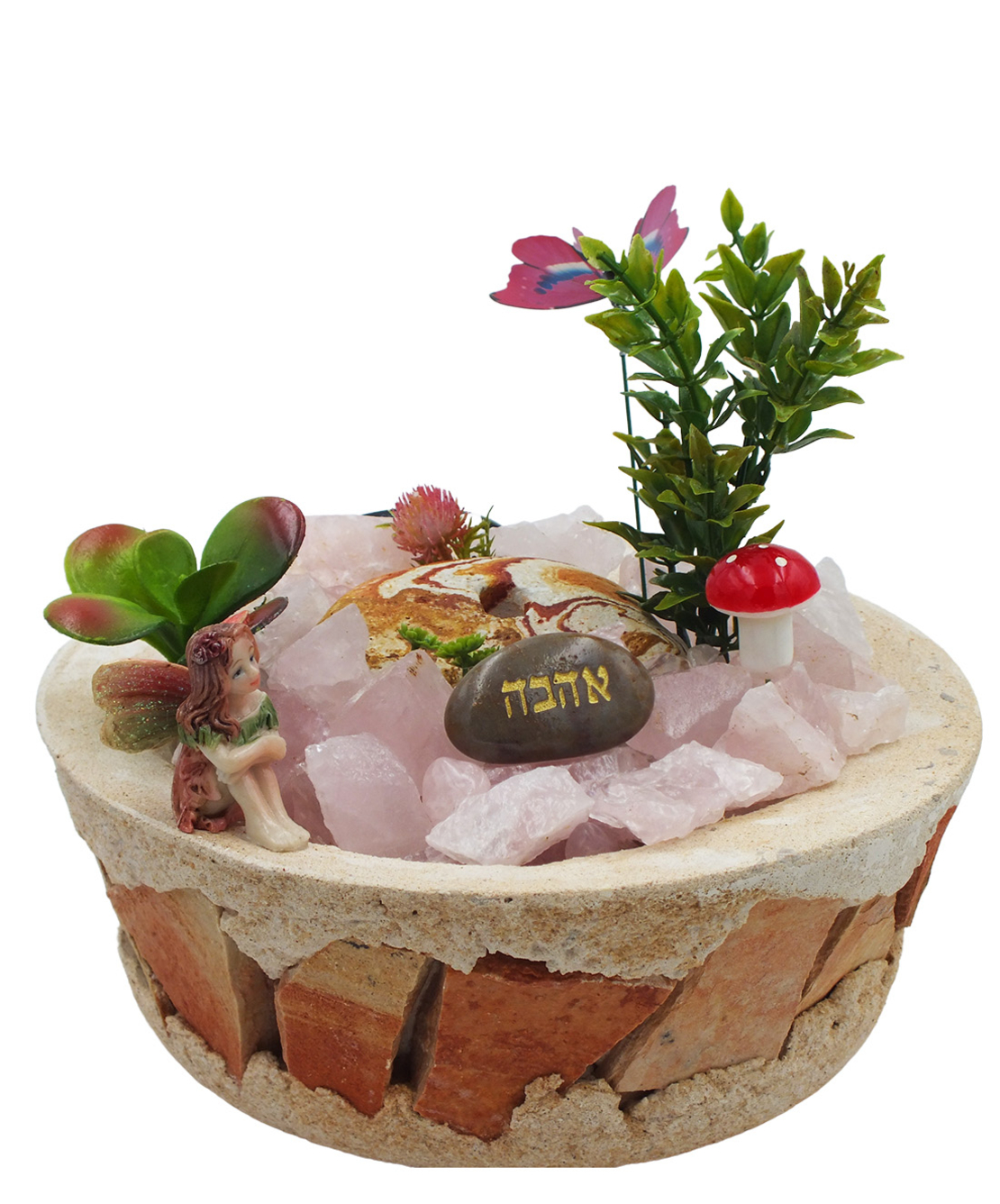 מזרקת מעיין נובע בקערה עגולה מעוטרת שברי אבנים - רוזקוורץ