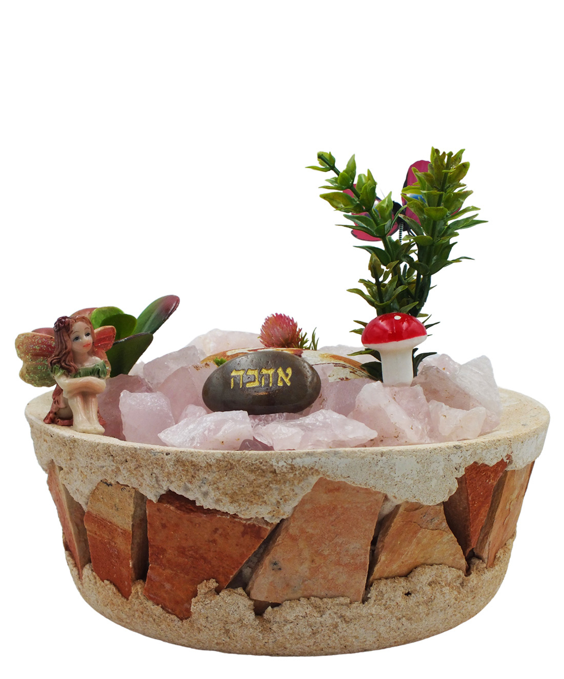 מזרקת מעיין נובע בקערה עגולה מעוטרת שברי אבנים - רוזקוורץ