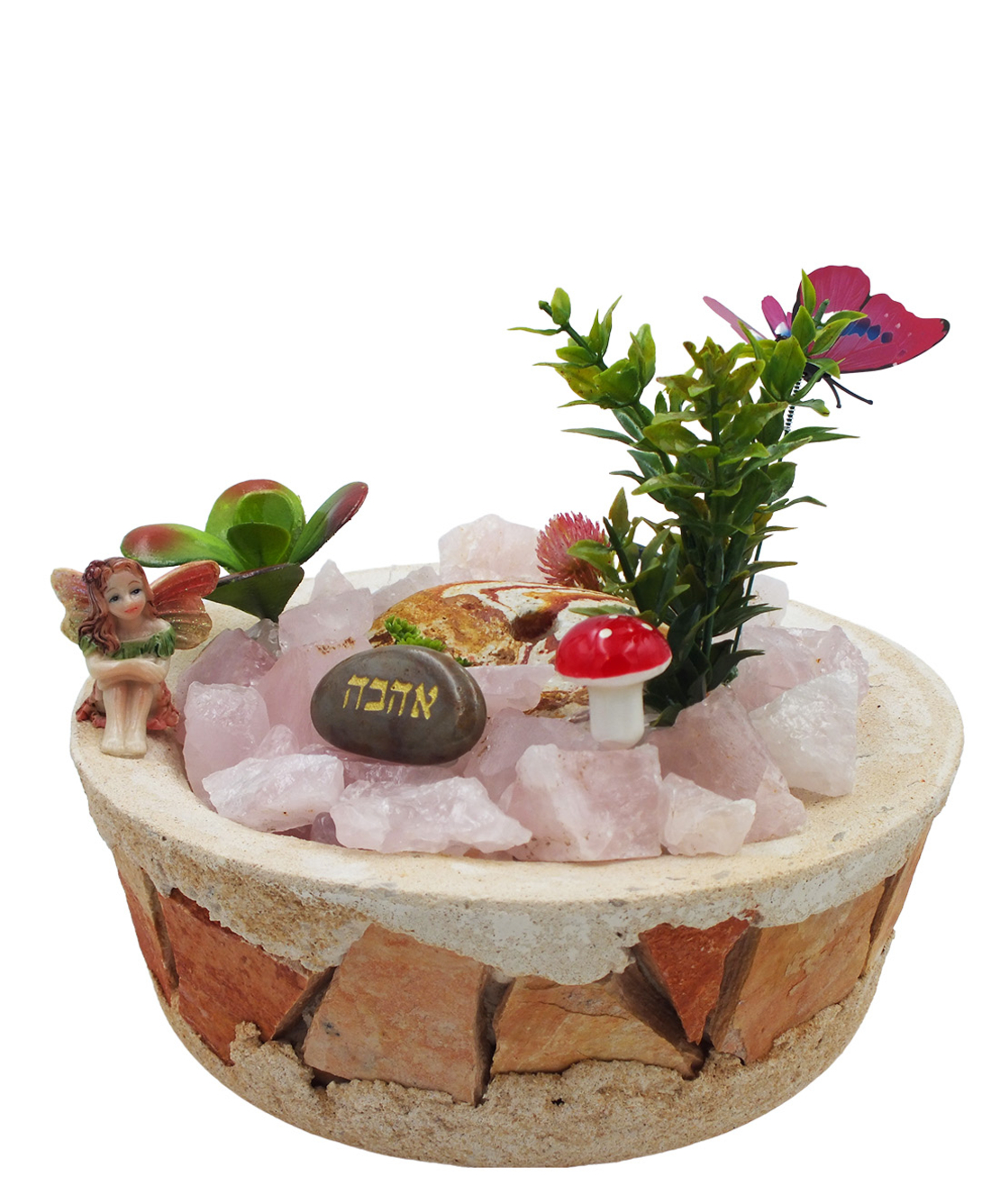 מזרקת מעיין נובע בקערה עגולה מעוטרת שברי אבנים - רוזקוורץ