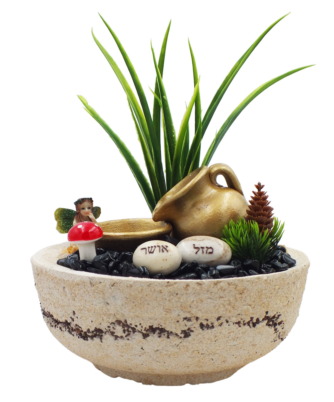 מזרקת מפל מים בקערה עגולה עם סיטרין ואוניקס