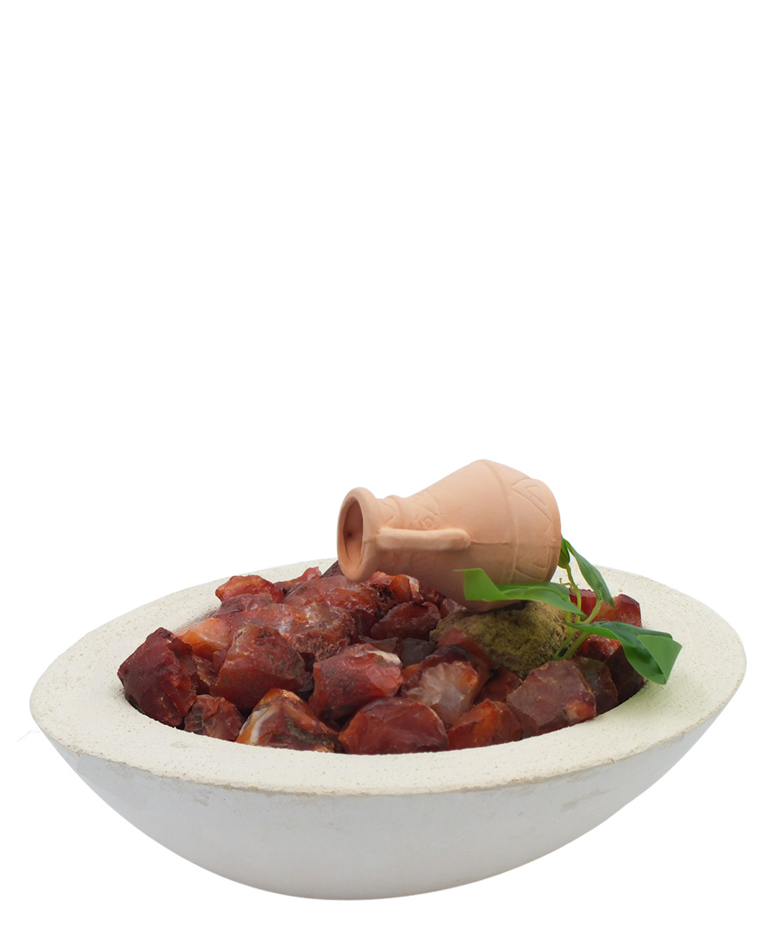 מפל מים בקערה לבנה בצורת טיפה עם קרנליאן