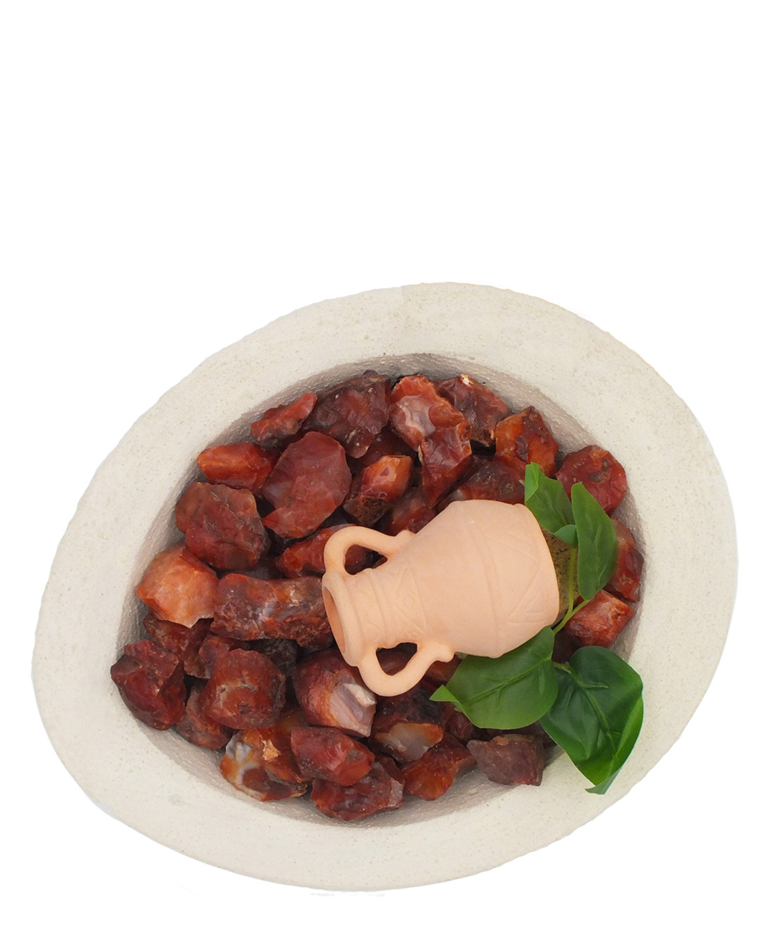 מפל מים בקערה לבנה בצורת טיפה עם קרנליאן