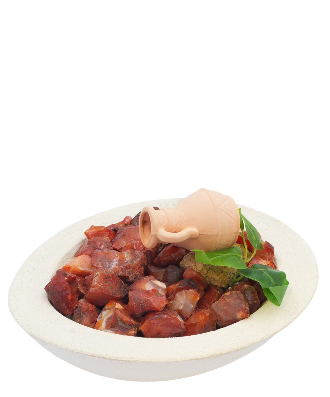 מפל מים בקערה לבנה בצורת טיפה עם קרנליאן