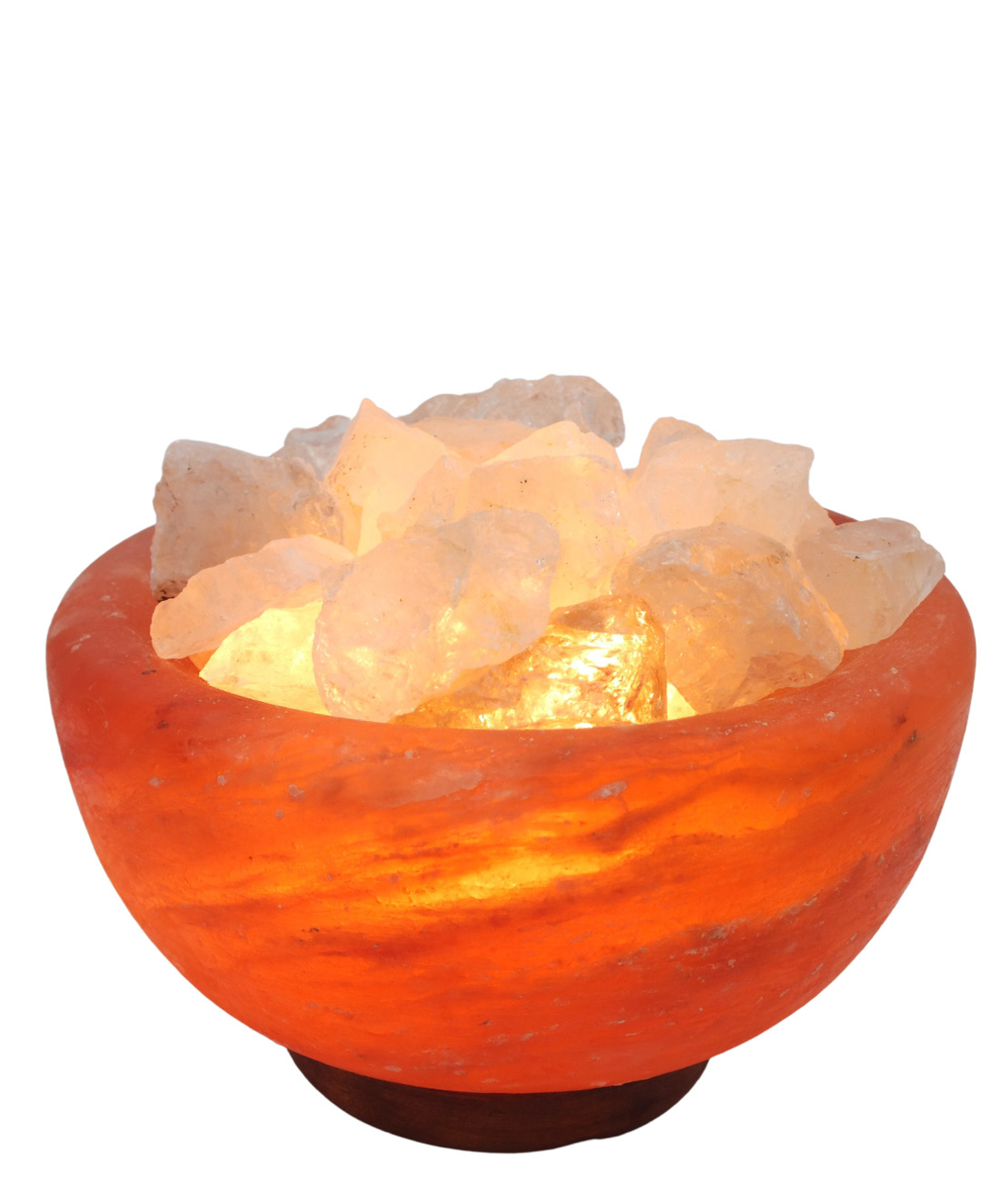 מנורת מלח הימלאיה טבעי מלוטש בצורת קערה עם גבישי קוורץ קריסטל גולמיים