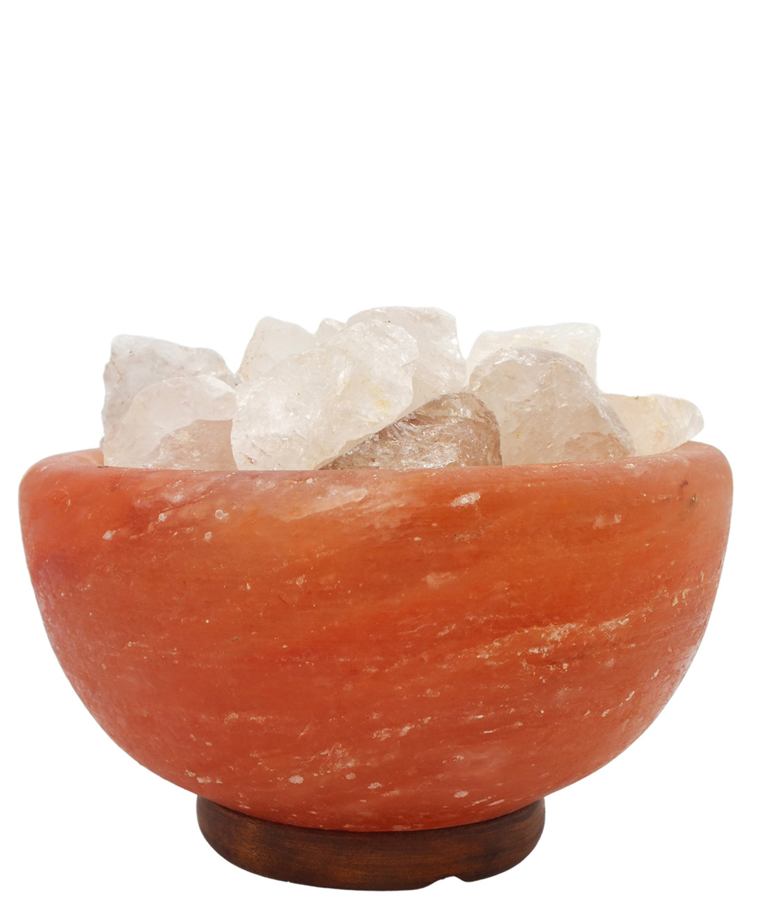 מנורת מלח הימלאיה טבעי מלוטש בצורת קערה עם גבישי קוורץ קריסטל גולמיים