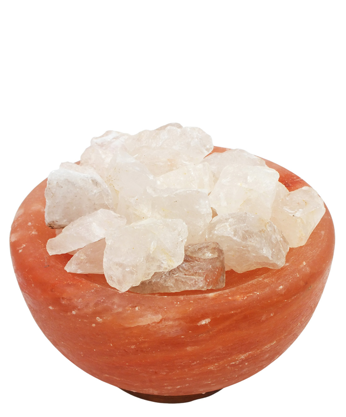 מנורת מלח הימלאיה טבעי מלוטש בצורת קערה עם גבישי קוורץ קריסטל גולמיים