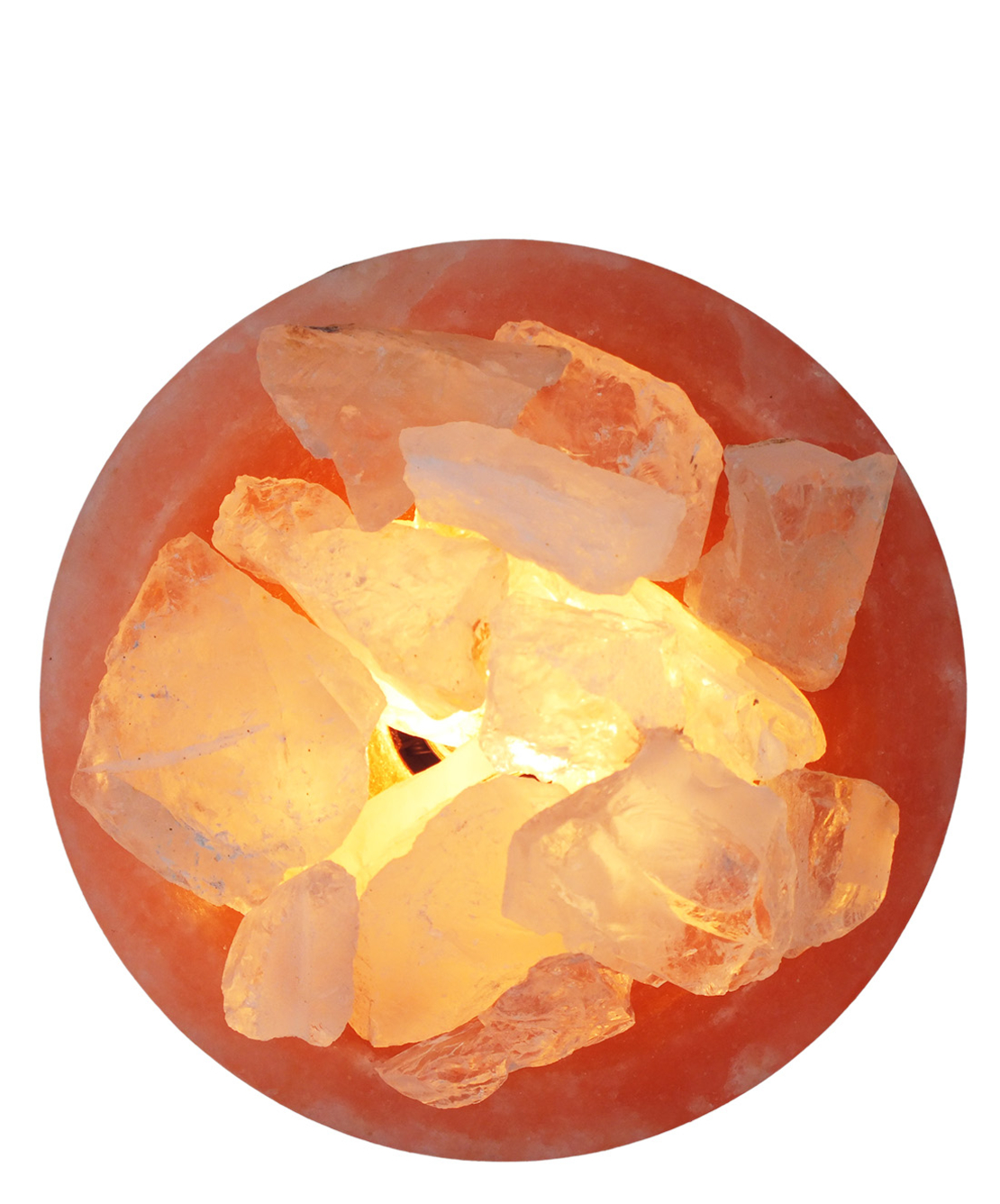 מנורת מלח הימלאיה טבעי מלוטש בצורת גביע עם גבישי קוורץ קריסטל גולמיים