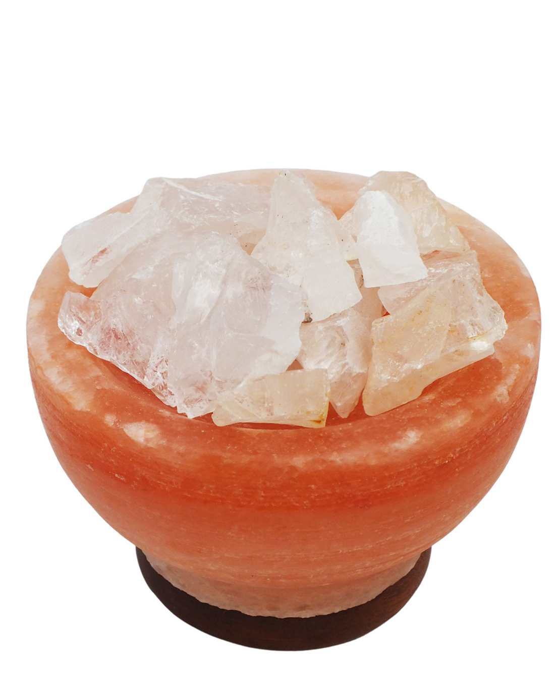 מנורת מלח הימלאיה טבעי מלוטש בצורת גביע עם גבישי קוורץ קריסטל גולמיים