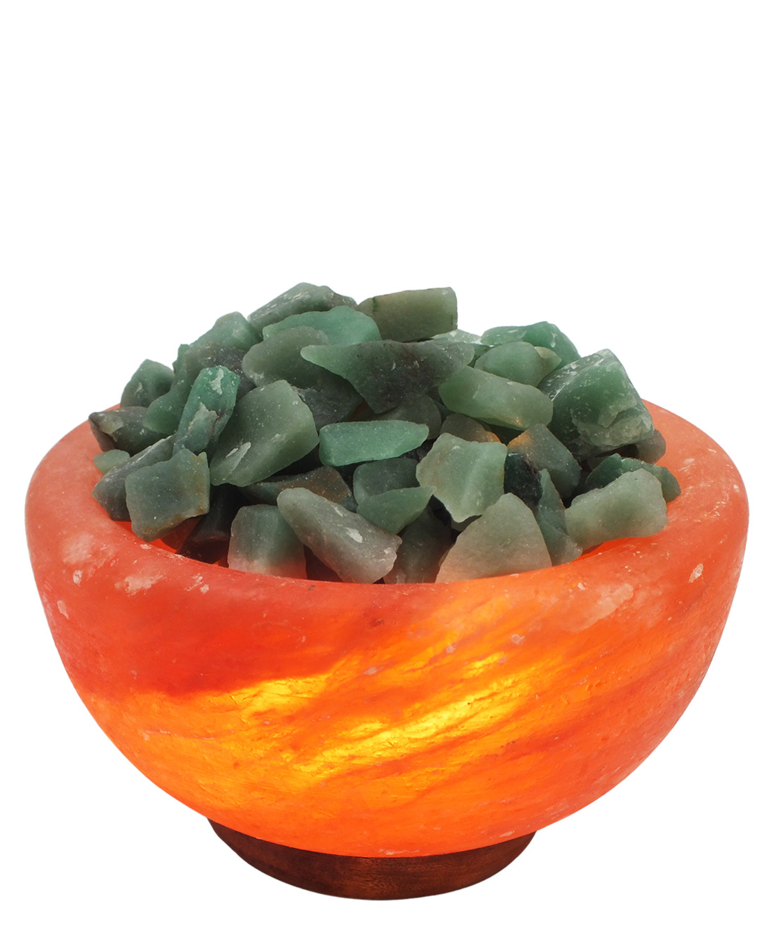 מנורת מלח הימלאיה טבעי מלוטש בצורת קערה עם גבישי קריסטל אוונטורין גולמיים 