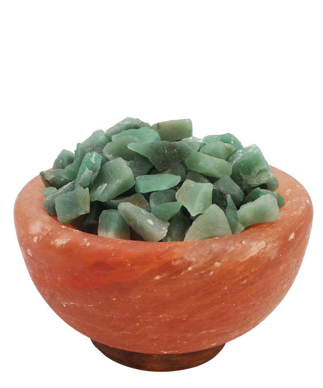 מנורת מלח הימלאיה טבעי מלוטש בצורת קערה עם גבישי קריסטל אוונטורין גולמיים 