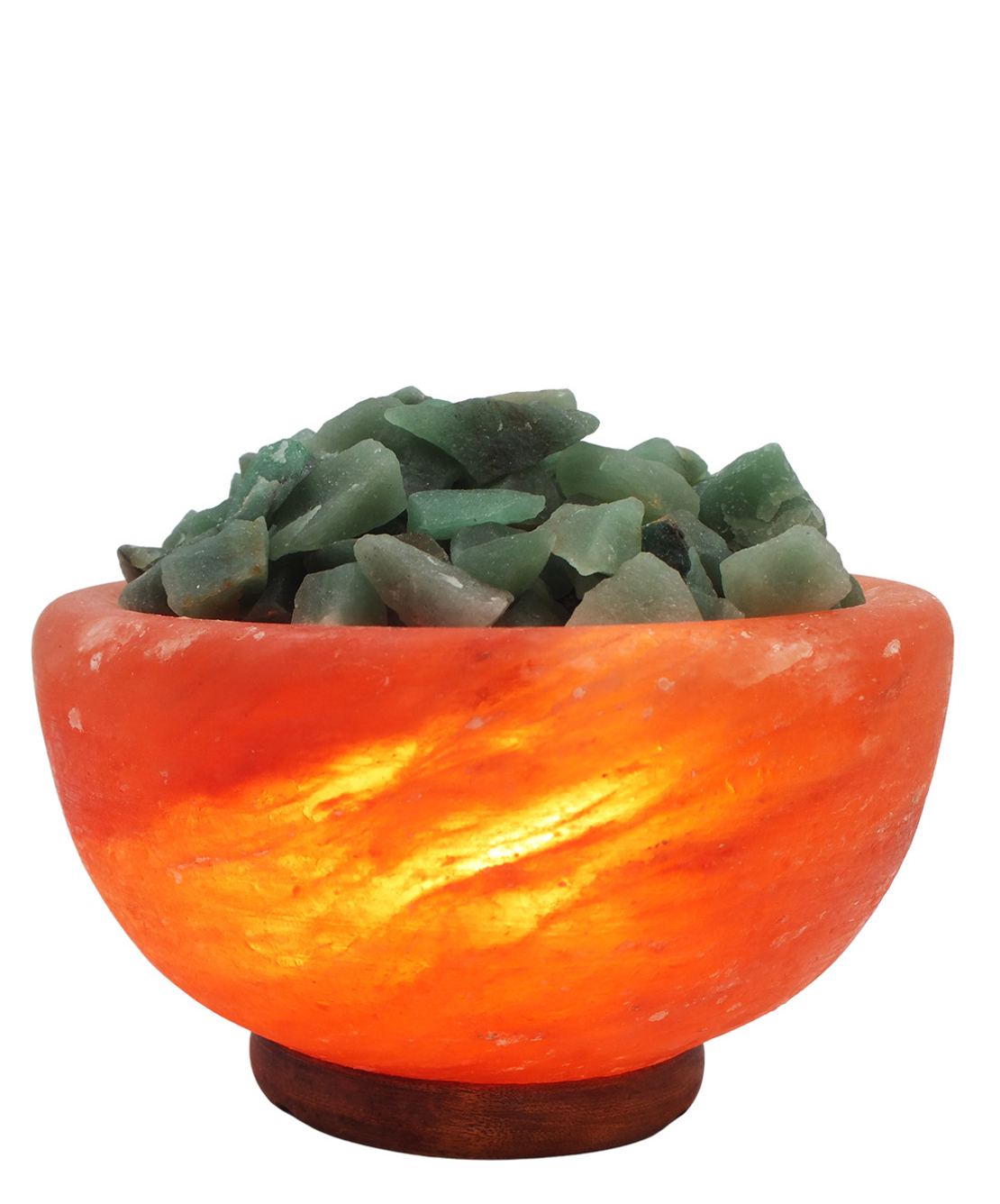 מנורת מלח הימלאיה טבעי מלוטש בצורת קערה עם גבישי קריסטל אוונטורין גולמיים 