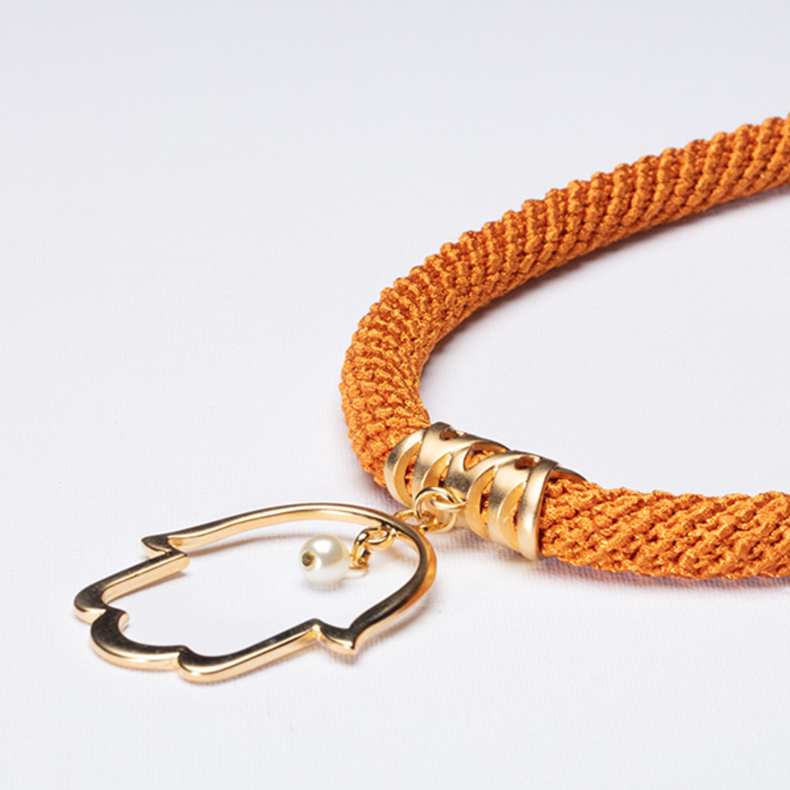 Mustard & Gold Hamsa Pendant Necklace - Revaya 