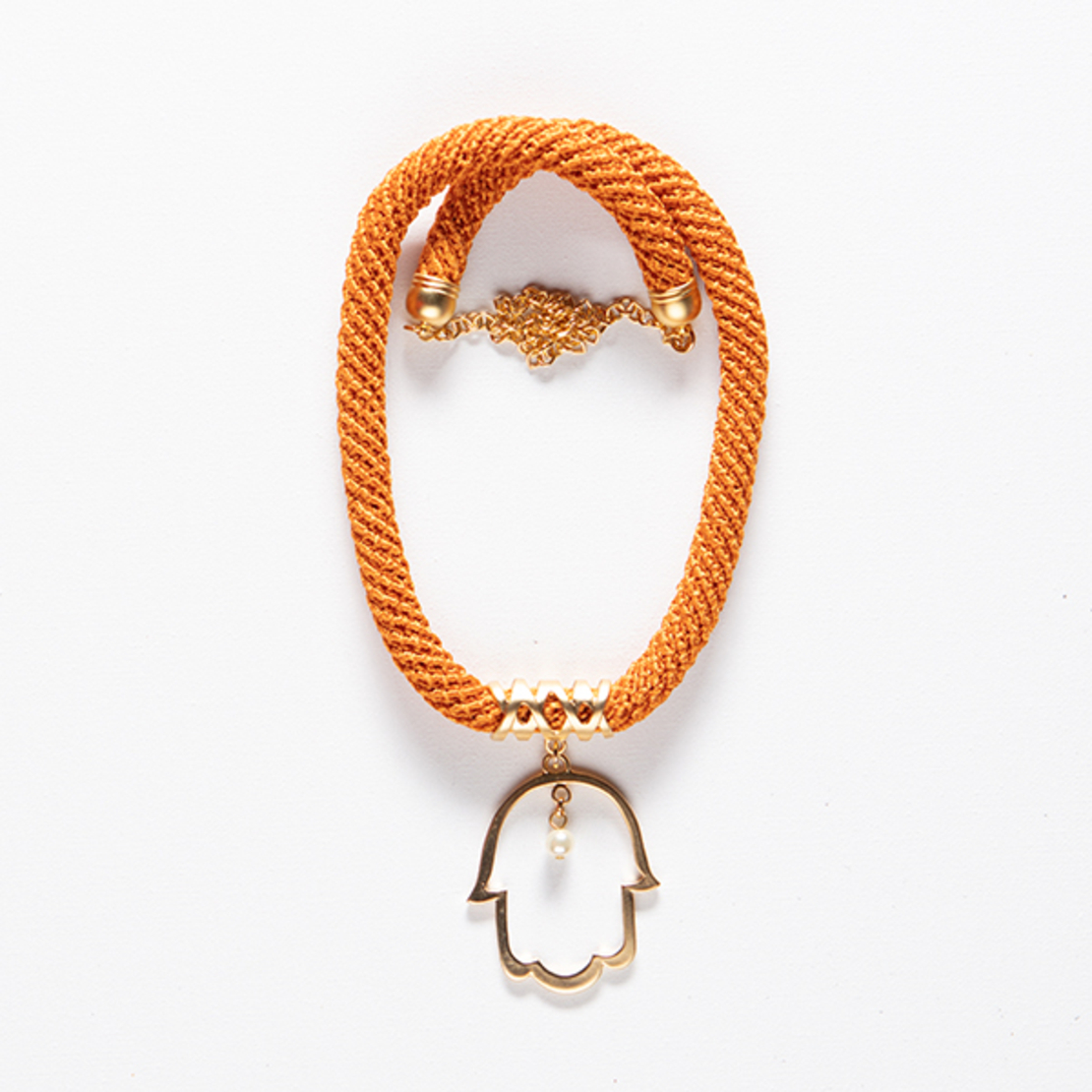 Mustard & Gold Hamsa Pendant Necklace - Revaya 