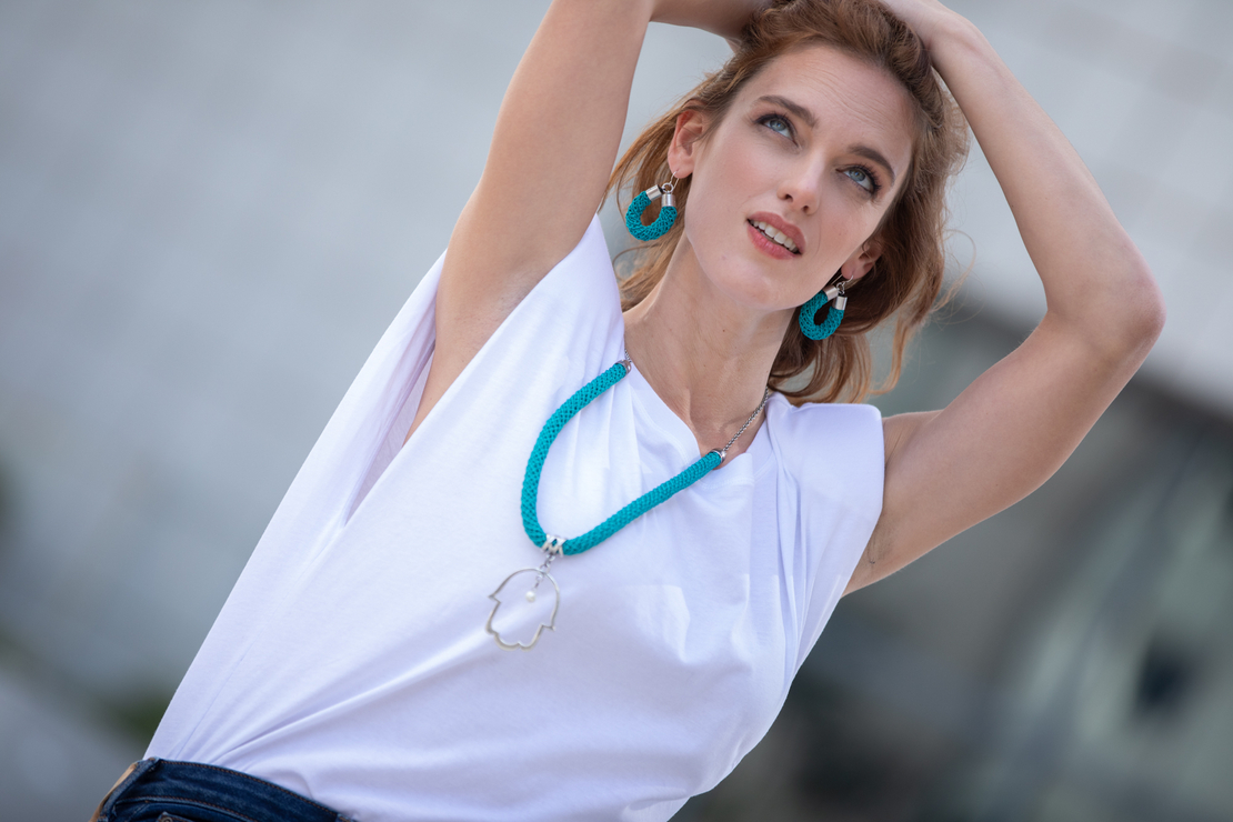 Grey & Silver Hamsa Pendant Necklace - Revaya 