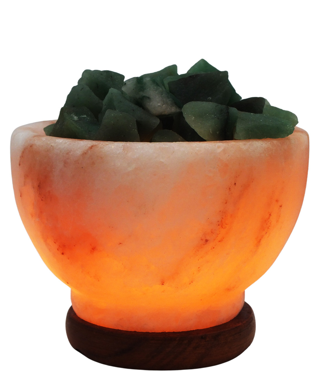 מנורת מלח הימלאיה טבעי מלוטש בצורת גביע עם גבישי קריסטל אוונטורין גולמיים 