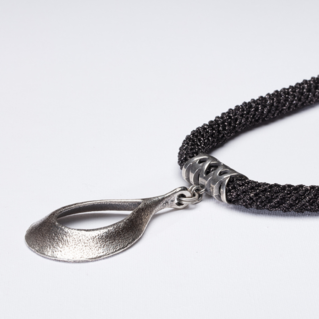Black & Silver Big Drop Shape Pendant Necklace | Smadar 