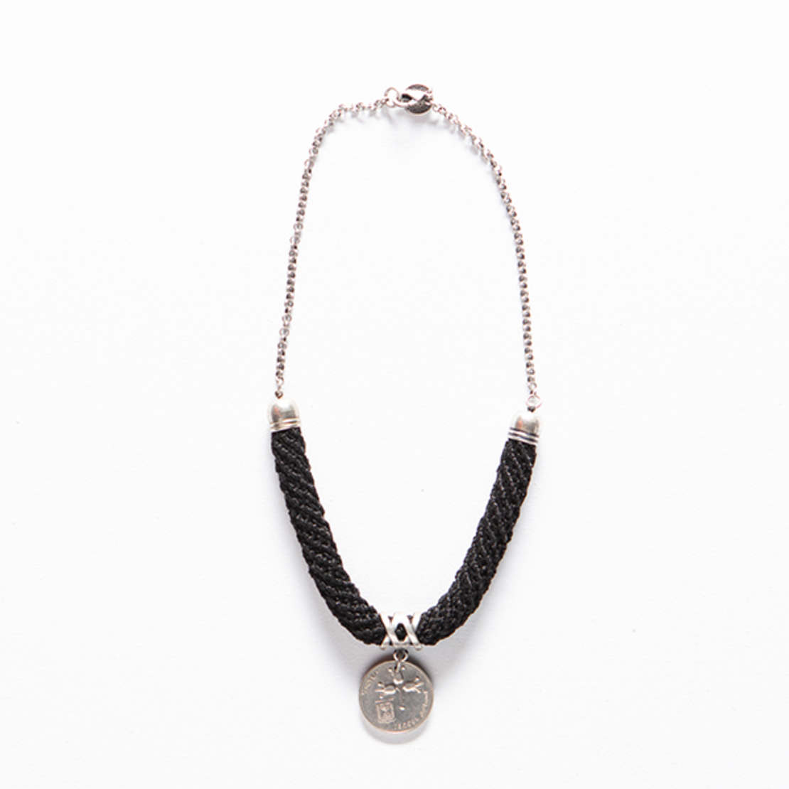 Black & Silver Old Coin Pendant Necklace - Hamutal 
