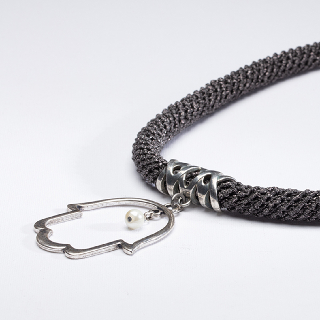 Grey & Silver Hamsa Pendant Necklace - Revaya 