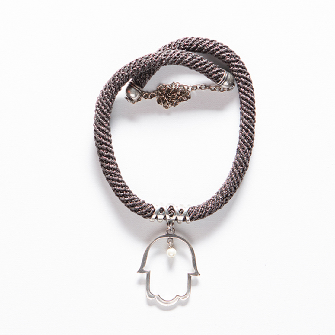 Grey & Silver Hamsa Pendant Necklace - Revaya 