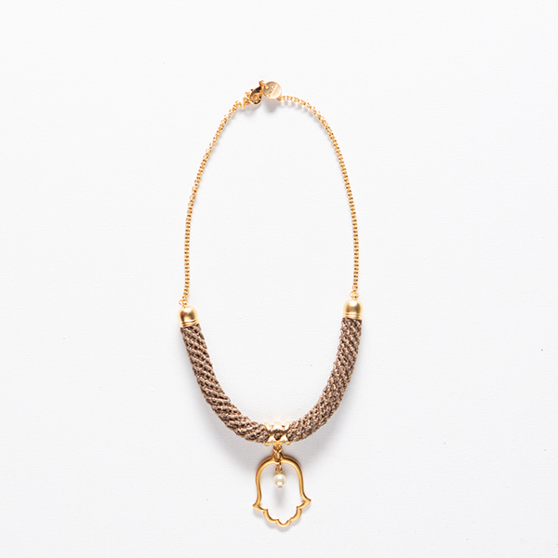 שרשרת מזל | תכשיט תליון חמסה עם פנינה | תכשיט חום מוזהב & זהב 