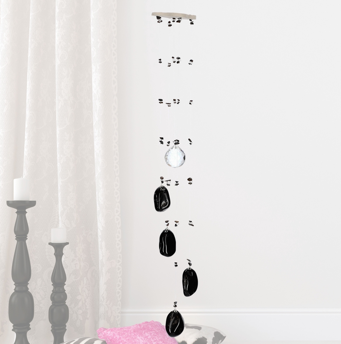 מובייל ספירלה משולב אבני אוניקס מוחלקות 5 זרועות 65 ס