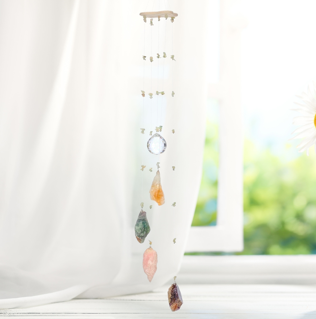 מובייל ספירלה משולב מגוון אבני קריסטל גולמיות 5 זרועות 65 ס