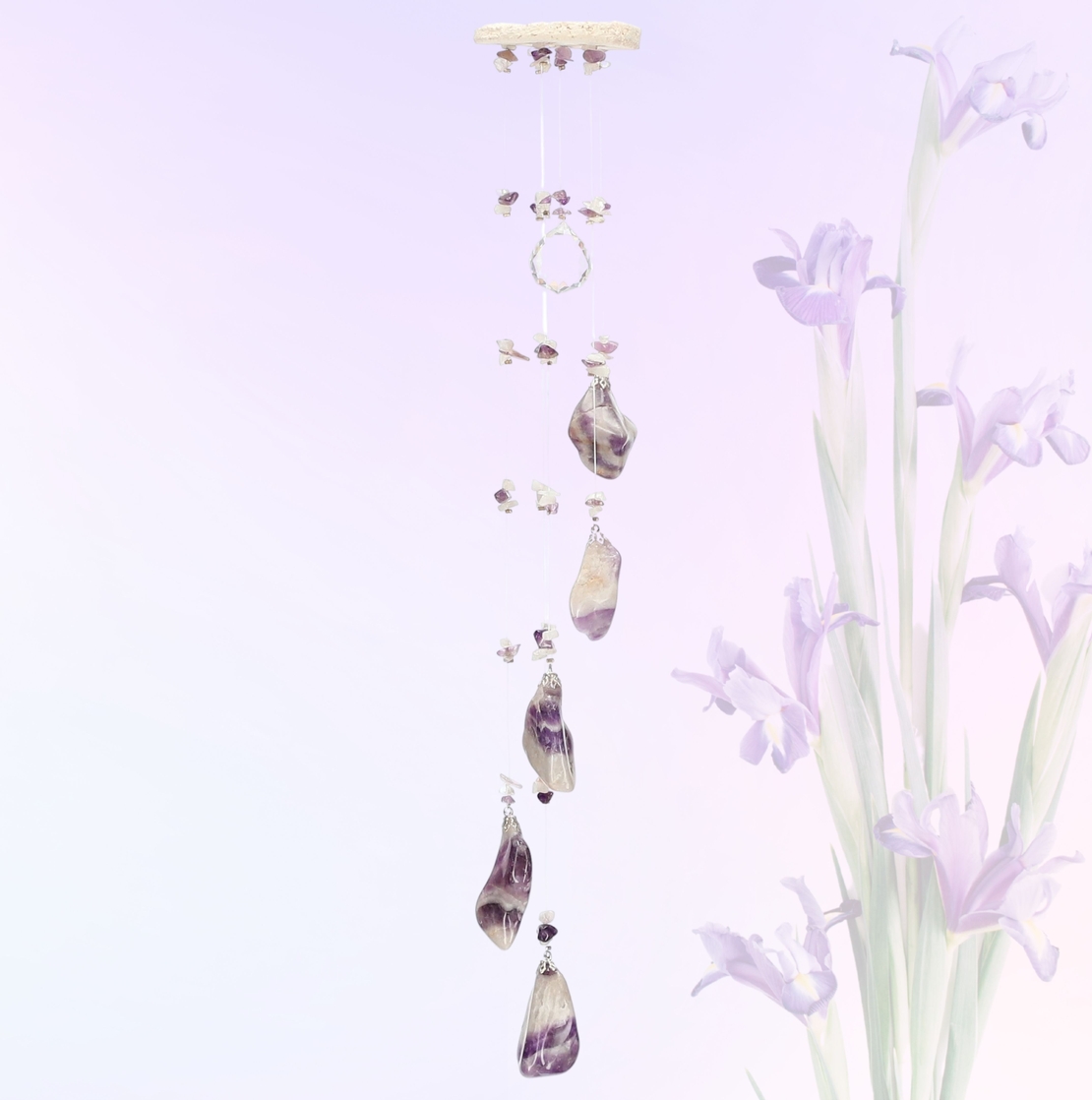 מובייל ספירלה משולב אבני אמטיסט שברון מוחלק 6 זרועות 45 ס