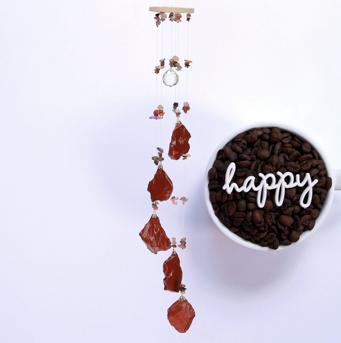 מובייל ספירלה משולב ג'אספר אדום גולמי  6 זרועות 45 ס