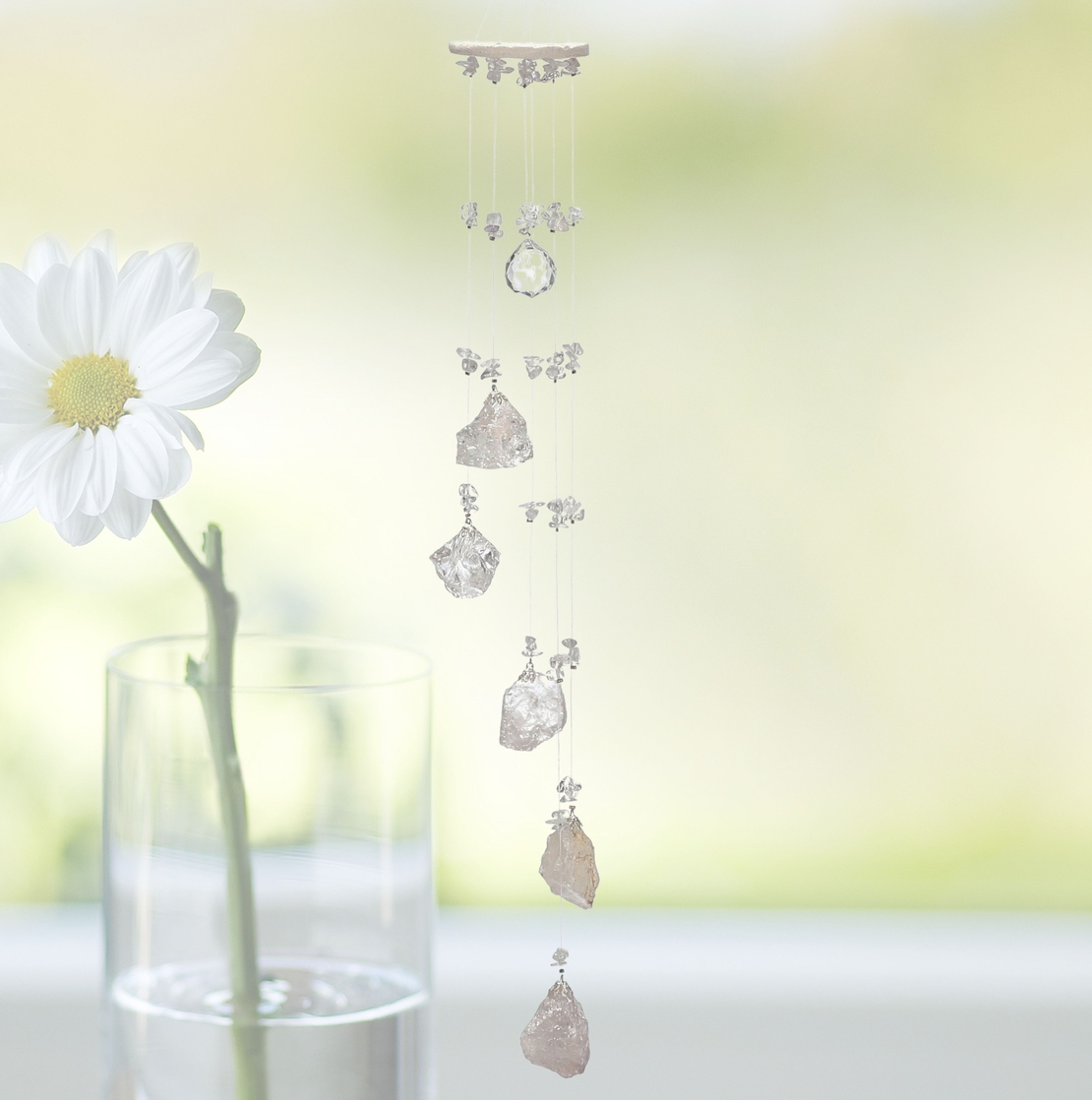 מובייל ספירלה משולב אבני קוורץ קריסטל גולמיות 6 זרועות 45 ס