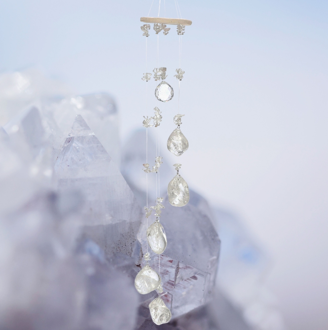 מובייל ספירלה משולב אבני קוורץ קריסטל מוחלקות 6 זרועות 45 ס