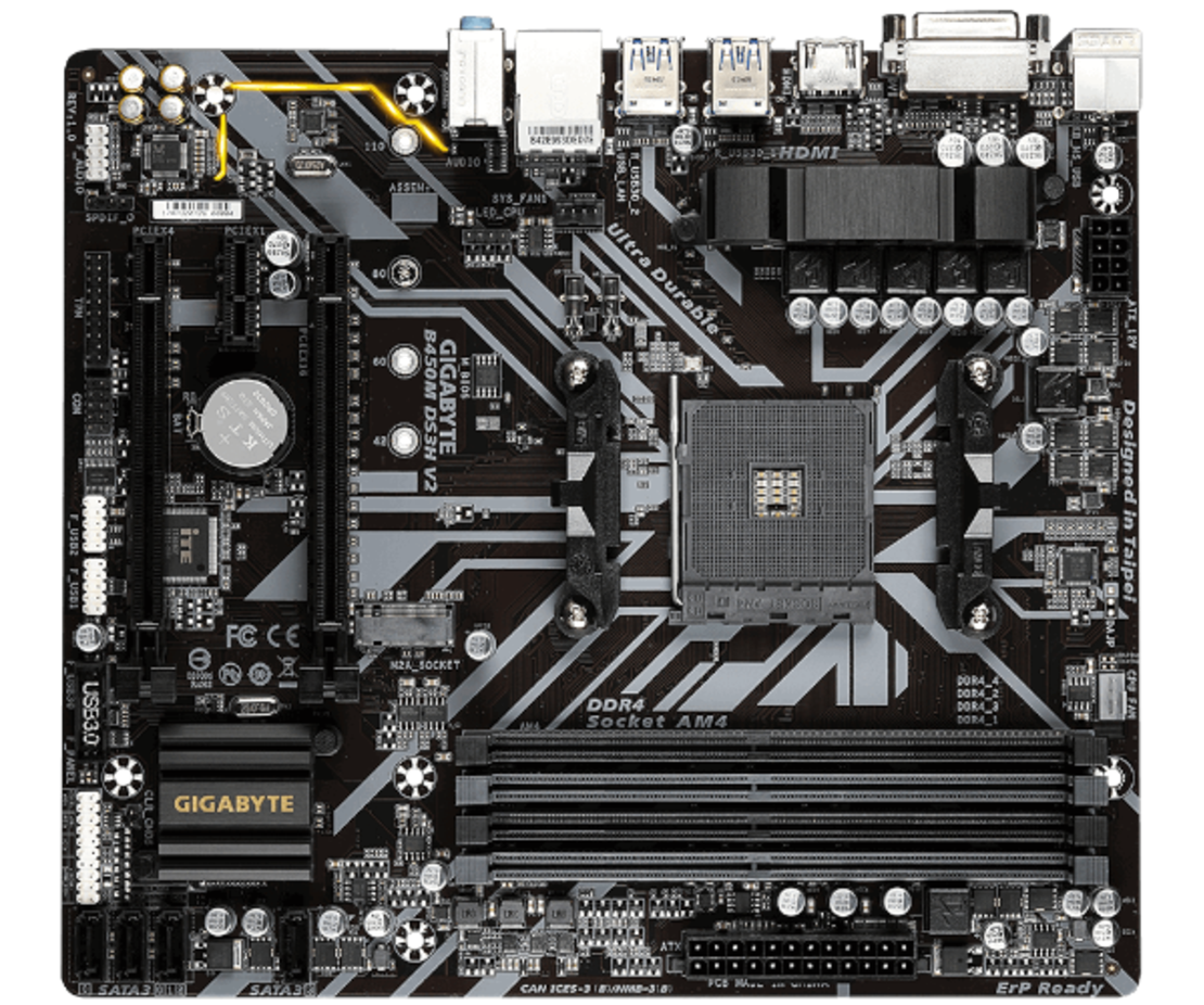 לוח אם Gigabyte B450M AMD Rayzen AM4 Micro ATX HDMI DVI USB