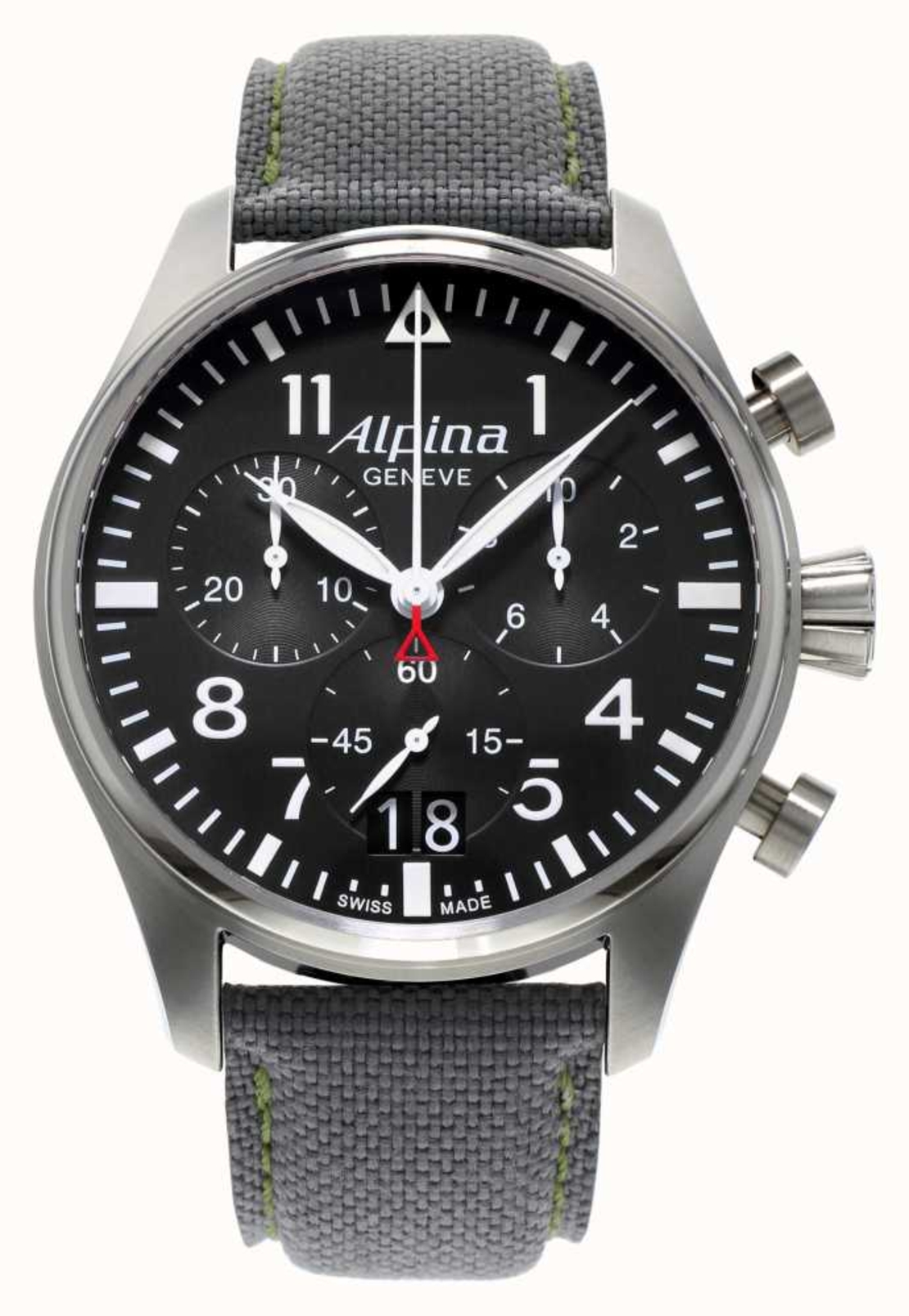 שעון Alpina Startimer Pilot Black Dial Grey Leather
