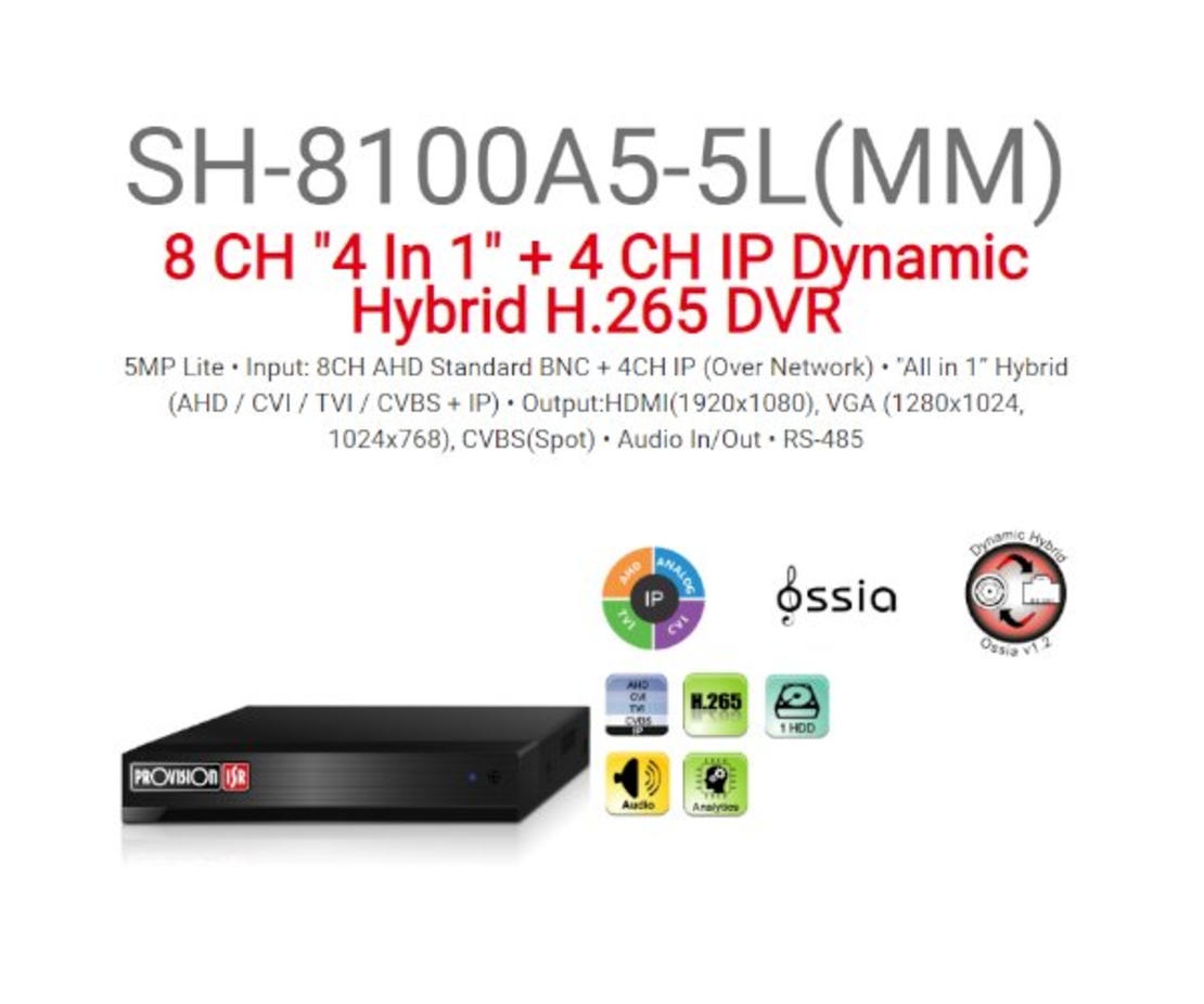 מכשיר הקלטה 2 מגה היברידי SH-8100A5-5L MM 2TB IP1+AHD8