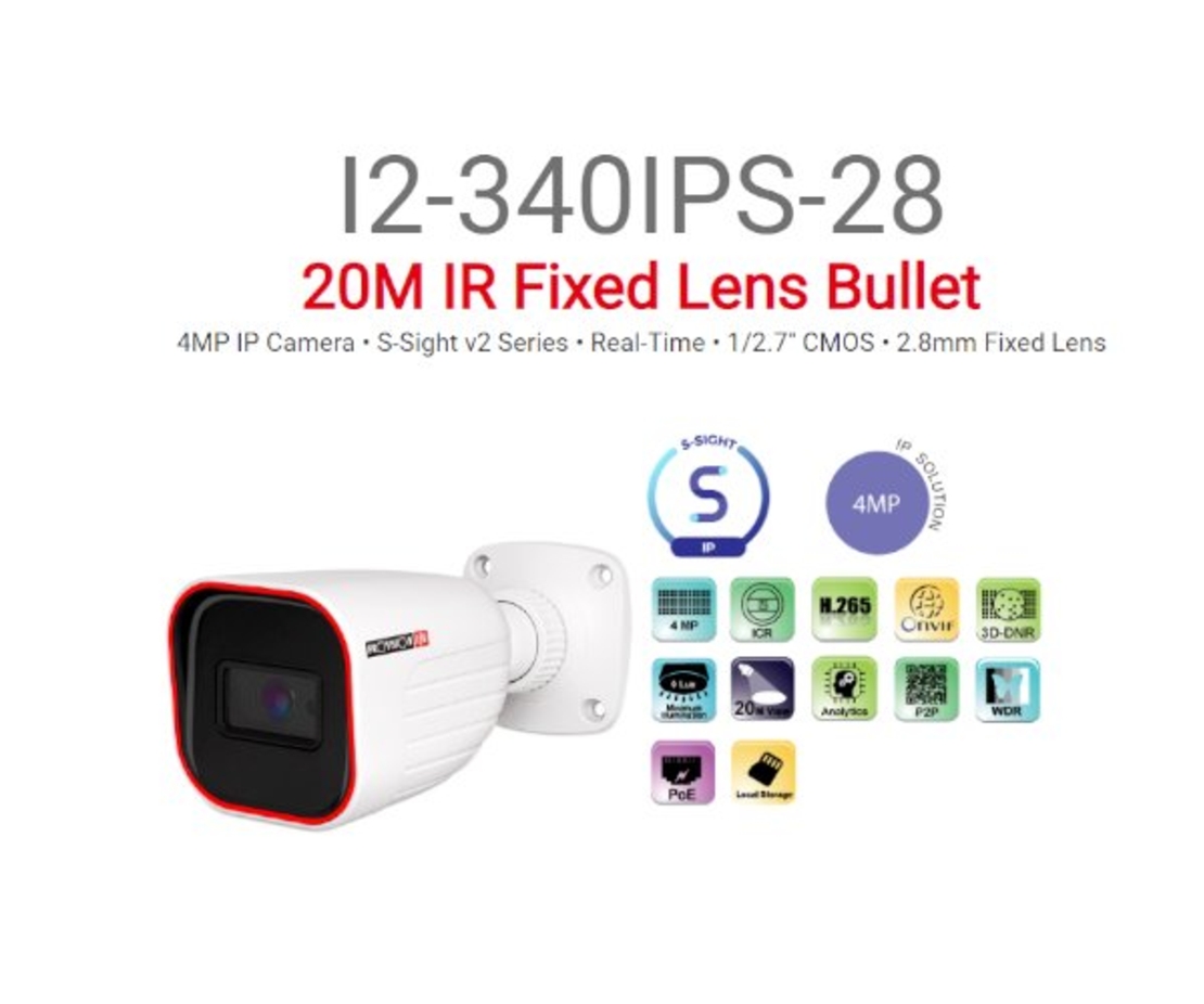 מצלמת צינור Provision I2-340IPS-28 IP POE 4MP 2.8