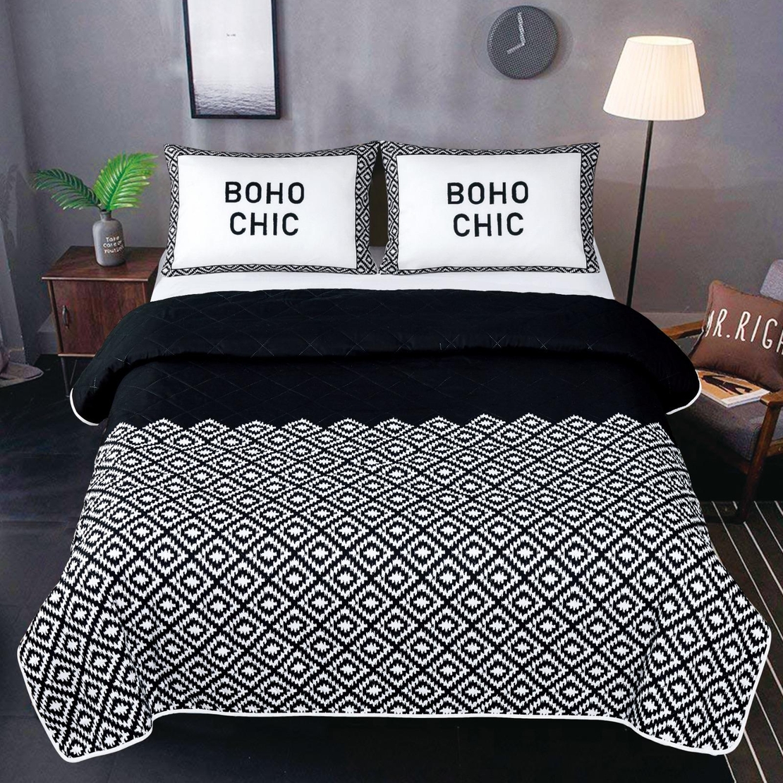 מצעי בוהו שיק שחור לבן 180/200