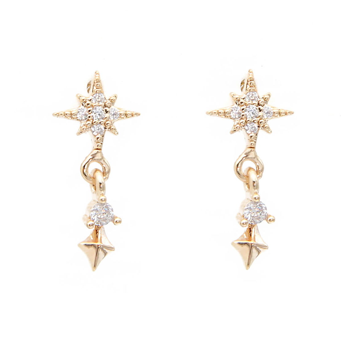 עגילי תליון כוכב זירקונים - כסף 925 בציפוי זהב מיקרוני 