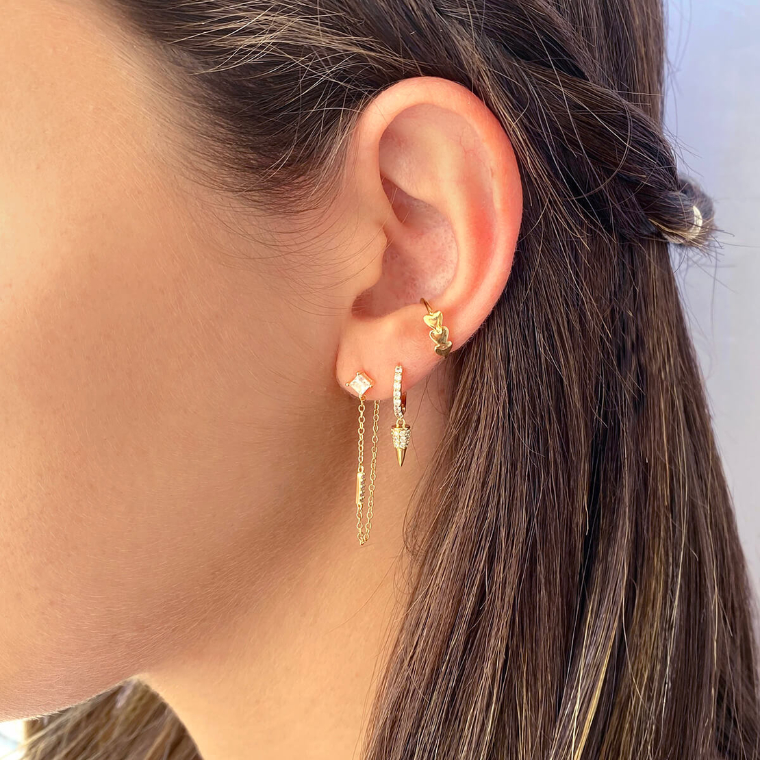 עגיל חבק טריו לב - כסף 925 בציפוי זהב מיקרוני 