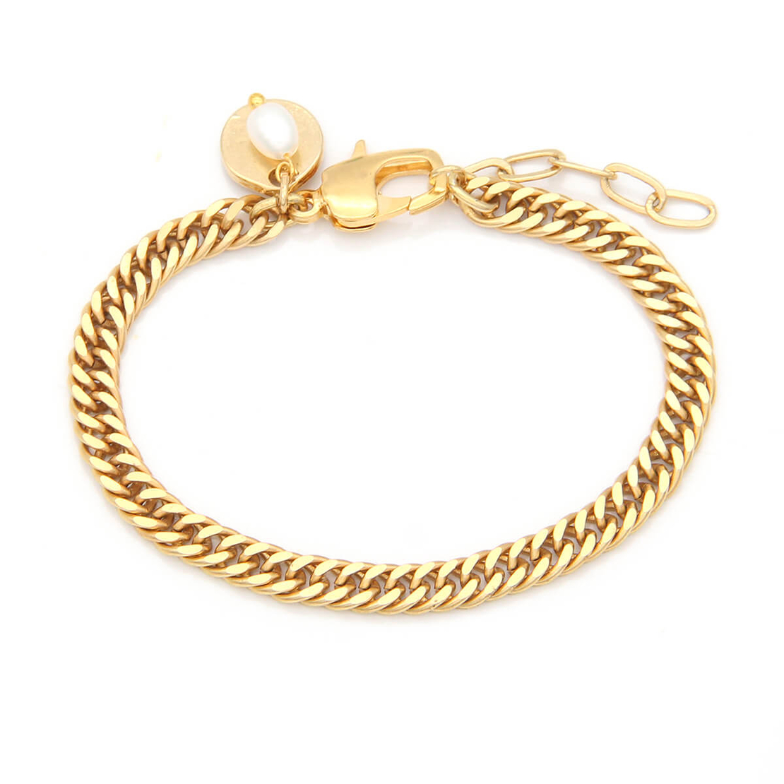 צמיד גורמט דק זהוב עם פנינה טבעית