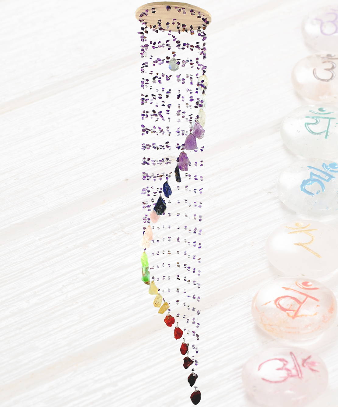 מובייל ספירלה משולב אבני צ'אקרות גולמיות 25 זרועות 120 ס