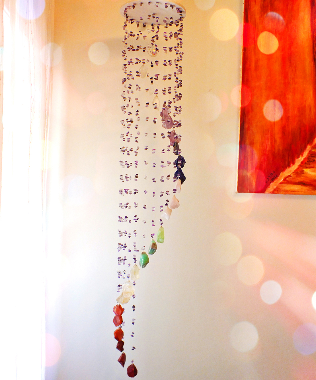 מובייל ספירלה משולב אבני צ'אקרות גולמיות 25 זרועות 120 ס