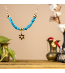 שרשרת מגן דוד לאישה בצבע תכלת תליון זהב | דגם ירושלים