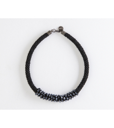 Black & Metal Blue Crystal Beads Necklace - Ayala