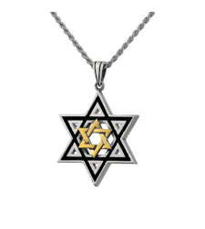 Multiple Star of David Sterling Silver Black Rhodium and Gold Pendant