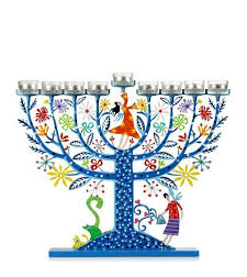 חנוכייה עץ משפחה צבעונית