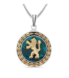 925 Sterling Silver And Gold Round Eilat Stone Lion of Judah Pendant