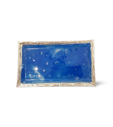 Liquor / candlesticks tray blue glass