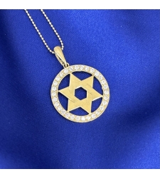 Star of David 14k yellow gold pendant with zircons inlay around